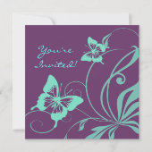 Einladung zur Lila und Aquamarinen Butterfly-Hochz (Rückseite)
