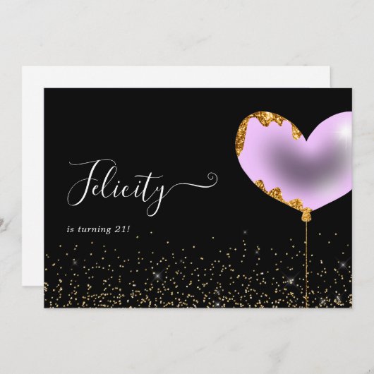 Einladung zur lila und Gold Geburtstagsparty (Vorne/Hinten)