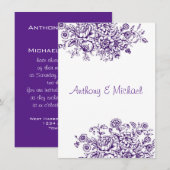Einladung zur lila Vintagen Blumenhochzeit (Vorne/Hinten)