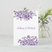 Einladung zur lila Vintagen Blumenhochzeit (Stehend Vorderseite)