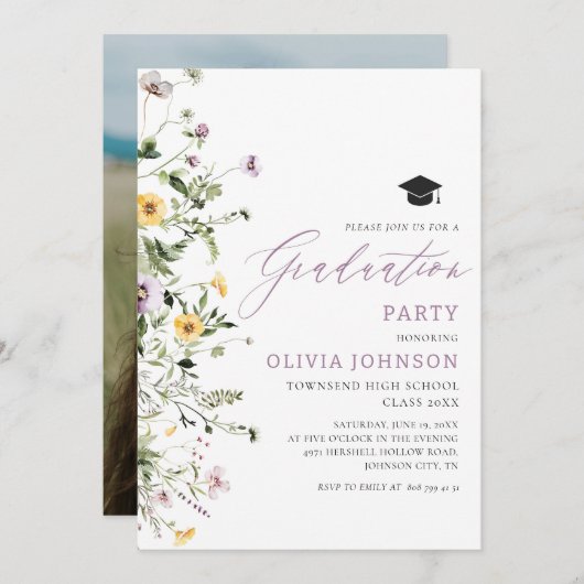 Einladung zur Lila Wildblume in Rosa (Vorne/Hinten)