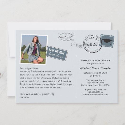 Einladung zur lustigen postkartenartigen Graduatio (Vorderseite)