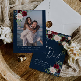 Einladung zur Marine Burgund und Blush Save the Da