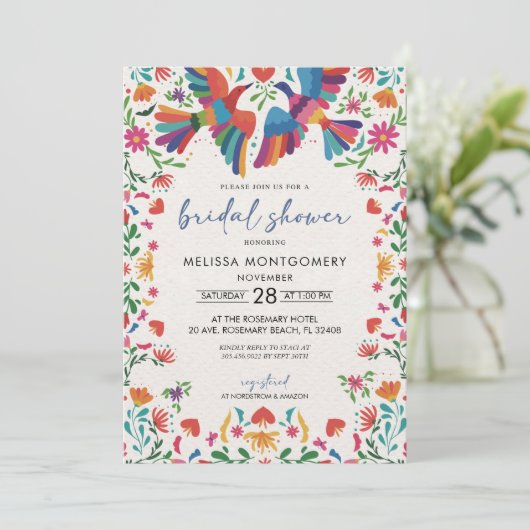 Einladung zur mexikanischen Bird Bridal Dusche (Stehend Vorderseite)