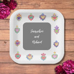 Einladung zur mexikanischen Hochzeit Pappteller<br><div class="desc">Schöne Aquarellherzen mexicanische heilige Herzen</div>