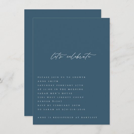 Einladung zur Minimalistischen Baby Boy Dusche (Vorne/Hinten)