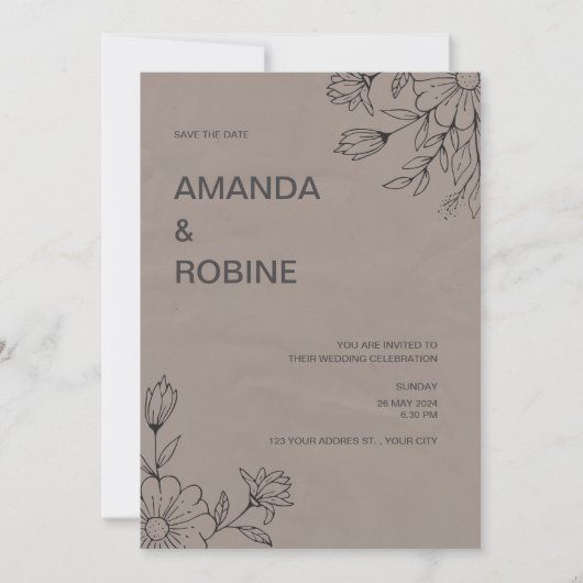 Einladung zur Minimalistischen Blumenhochzeit (Vorderseite)