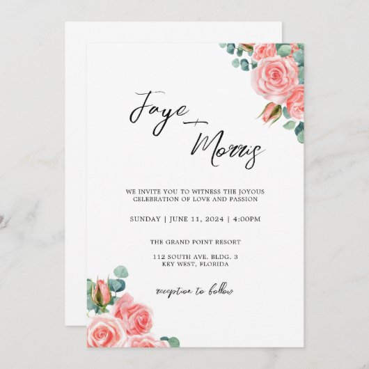 Einladung zur Minimalistischen Blumenhochzeit (Vorne/Hinten)