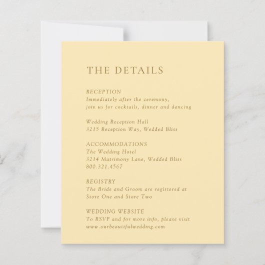 Einladung zur Minimalistischen Buttergelben Hochze (Rückseite)