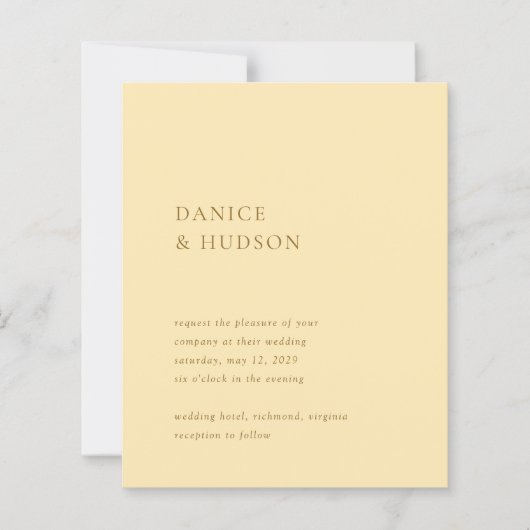 Einladung zur Minimalistischen Buttergelben Hochze (Vorderseite)