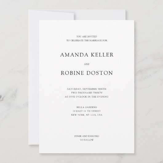Einladung zur Minimalistischen feierlichen Hochzei (Vorderseite)