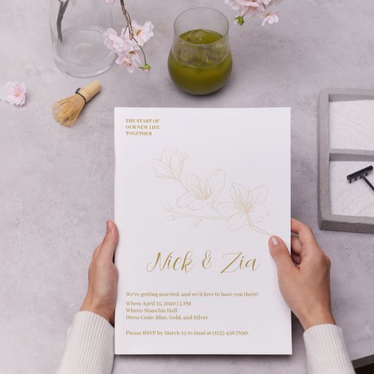 Einladung zur Minimalistischen Goldblumenhochzeit