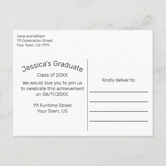 Einladung zur Minimalistischen Graduierung Postkar (Rückseite)
