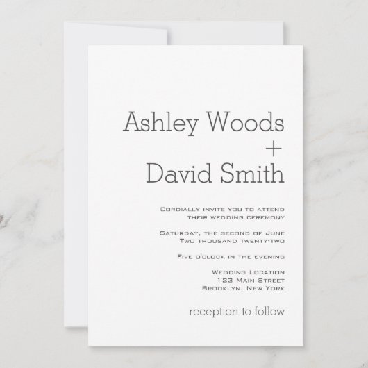 Einladung zur Minimalistischen Grundsatzhochzeit (Vorderseite)