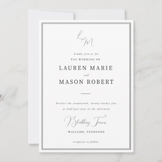 Einladung zur Minimalistischen Hochzeit in Monogra (Vorderseite)