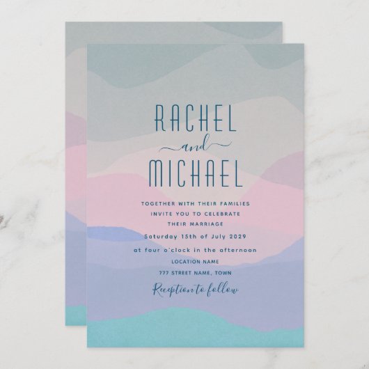 Einladung zur Minimalistischen Hochzeit in Rosa un (Vorne/Hinten)