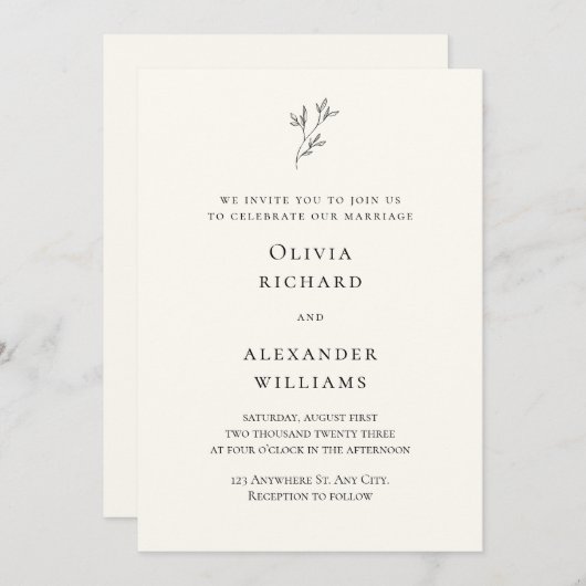 Einladung zur Minimalistischen Hochzeit von Creme  (Vorne/Hinten)