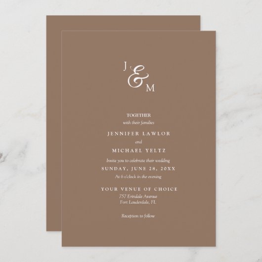 Einladung zur Minimalistischen neutralen Monogramm (Vorne/Hinten)