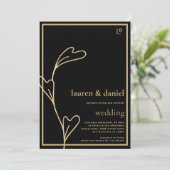 Einladung zur Minimalistischen Schwarz-Gold-Hochze (Stehend Vorderseite)