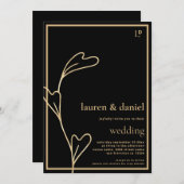 Einladung zur Minimalistischen Schwarz-Gold-Hochze (Vorne/Hinten)