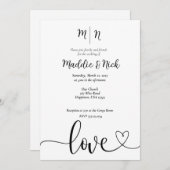 Einladung zur Minimalistischen Schwarz-Weiß-Hochze (Vorne/Hinten)