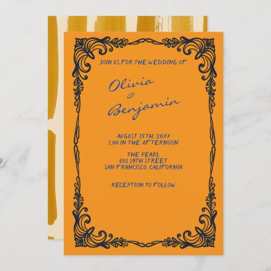 Einladung zur Minimalistischen Senf-Yellow-Hochzei (Vorne/Hinten)