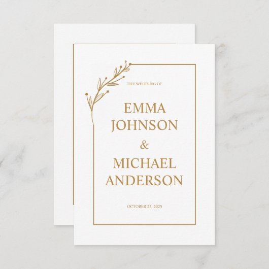 Einladung zur Minimalistischen White & Gold Hochze (Vorne/Hinten)