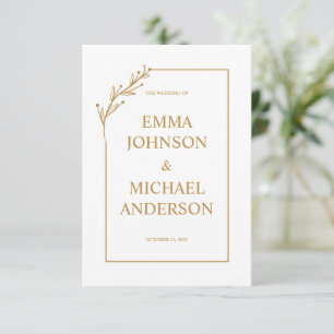 Einladung zur Minimalistischen White & Gold Hochze