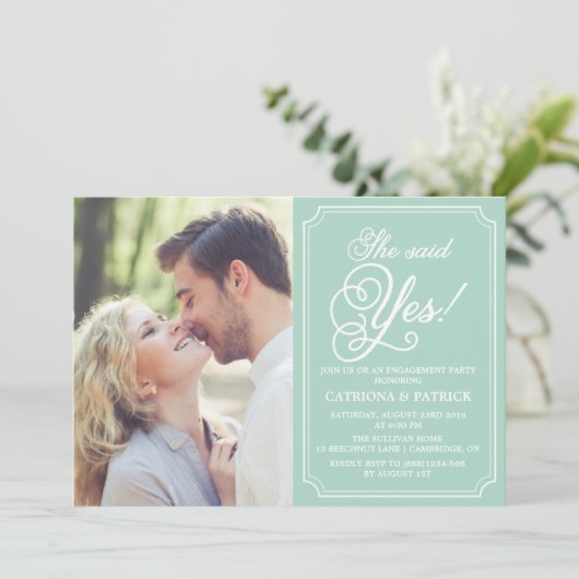 Einladung zur "Mint & White Whimsical Engagement P (Stehend Vorderseite)