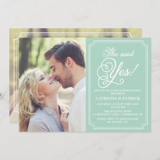 Einladung zur "Mint & White Whimsical Engagement P (Vorne/Hinten)