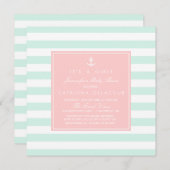 Einladung zur Minze and Pink Nautical Baby Dusche (Vorne/Hinten)