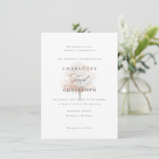 Einladung zur Misty tree-Hochzeit (Stehend Vorderseite)