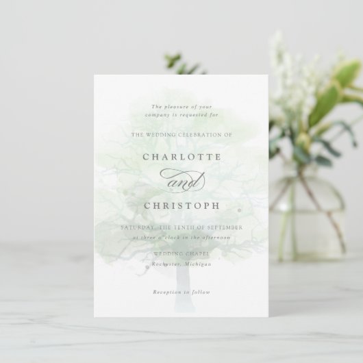 Einladung zur Misty tree-Hochzeit (Stehend Vorderseite)