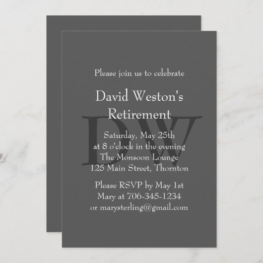 Einladung zur Mit Monogramm Altersvorsorge in Grau (Vorne/Hinten)