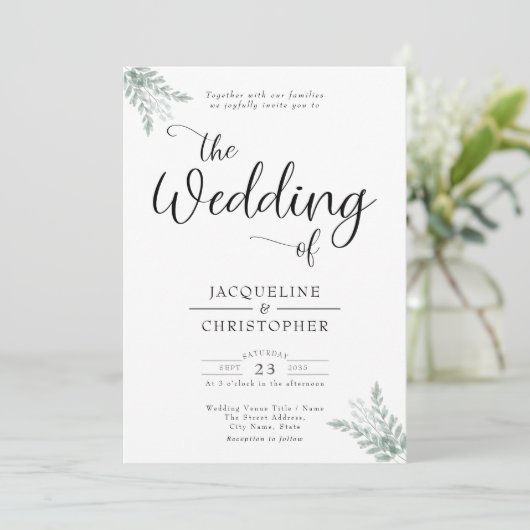 Einladung zur mit Monogramm Grünen Hochzeit (Stehend Vorderseite)