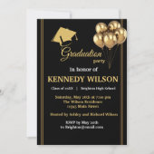 Einladung zur modernen Black Gold Graduation Party (Vorderseite)
