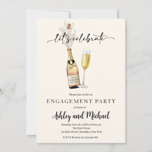Einladung zur Modernen Champagner-Engagement (Vorderseite)
