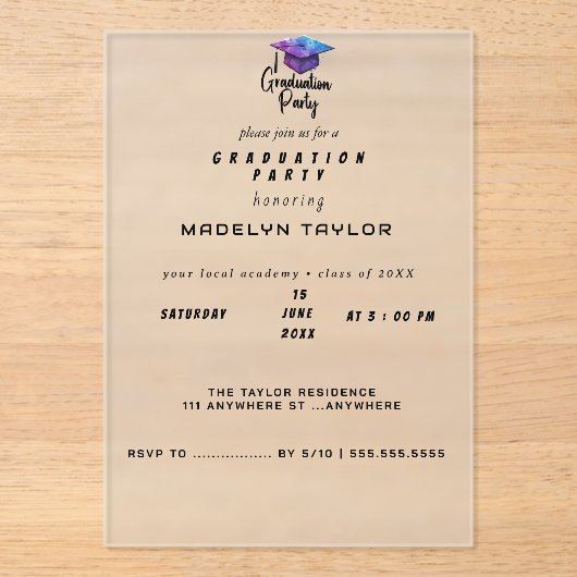 Einladung zur Modernen Graduiertenparty - Elegante (Vorderseite)