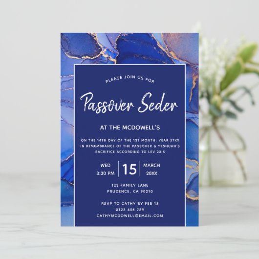 Einladung zur modernen Navy Blauer Pessach (Stehend Vorderseite)