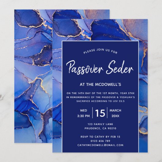 Einladung zur modernen Navy Blauer Pessach (Vorne/Hinten)