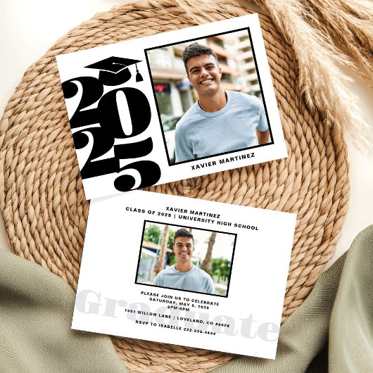 Einladung zur modernen Schwarz-Weiß-Graduiertenpar