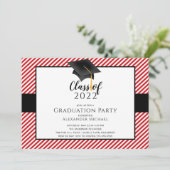 Einladung zur Modernen Stripe Grad Cap Graduation  (Stehend Vorderseite)