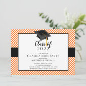 Einladung zur Modernen Stripe Grad Cap Graduation  (Stehend Vorderseite)