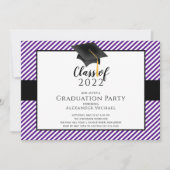 Einladung zur Modernen Stripe Grad Cap Graduation  (Vorderseite)