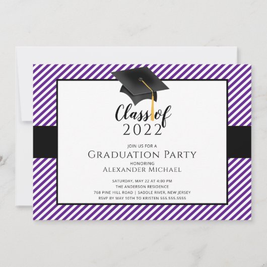 Einladung zur Modernen Stripe Grad Cap Graduation  (Vorderseite)