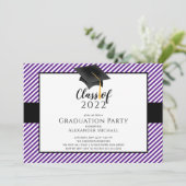 Einladung zur Modernen Stripe Grad Cap Graduation  (Stehend Vorderseite)