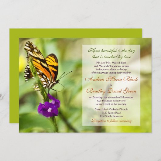 Einladung zur Monarch Butterfly Hochzeit (Vorne/Hinten)