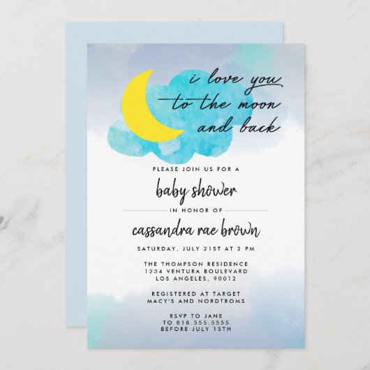 Einladung zur Mond-and-Back-Baby-Dusche (Vorne/Hinten)