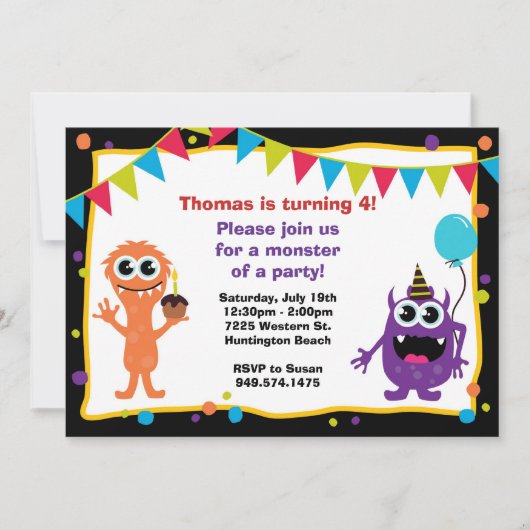 Einladung zur Monster Geburtstagspartei (Vorderseite)