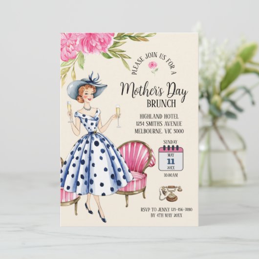 Einladung zur Mutter - Lady Holding Champagnes (Stehend Vorderseite)